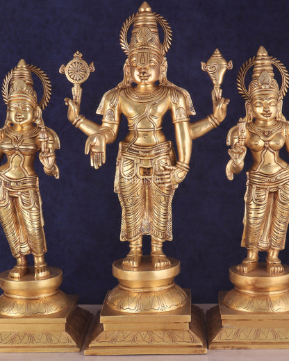 Pure Brass Large Tirupati Balaji Set with Bhudevi and Sridevi | Divine Trio 25"