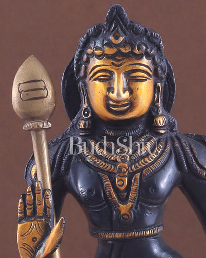 Pure Brass Lord Murugan Swamy Statue 10" black and golden