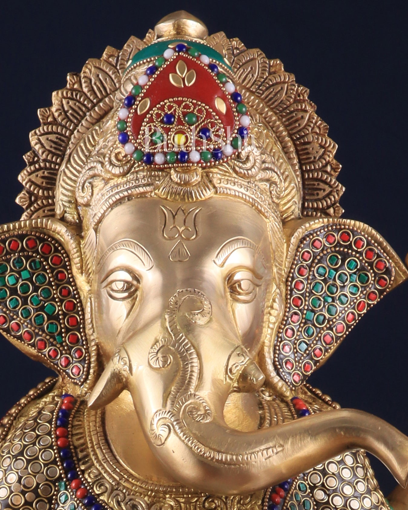 Pure Brass Lord Ganesha Idol - 18 inch Meenakari Stonework