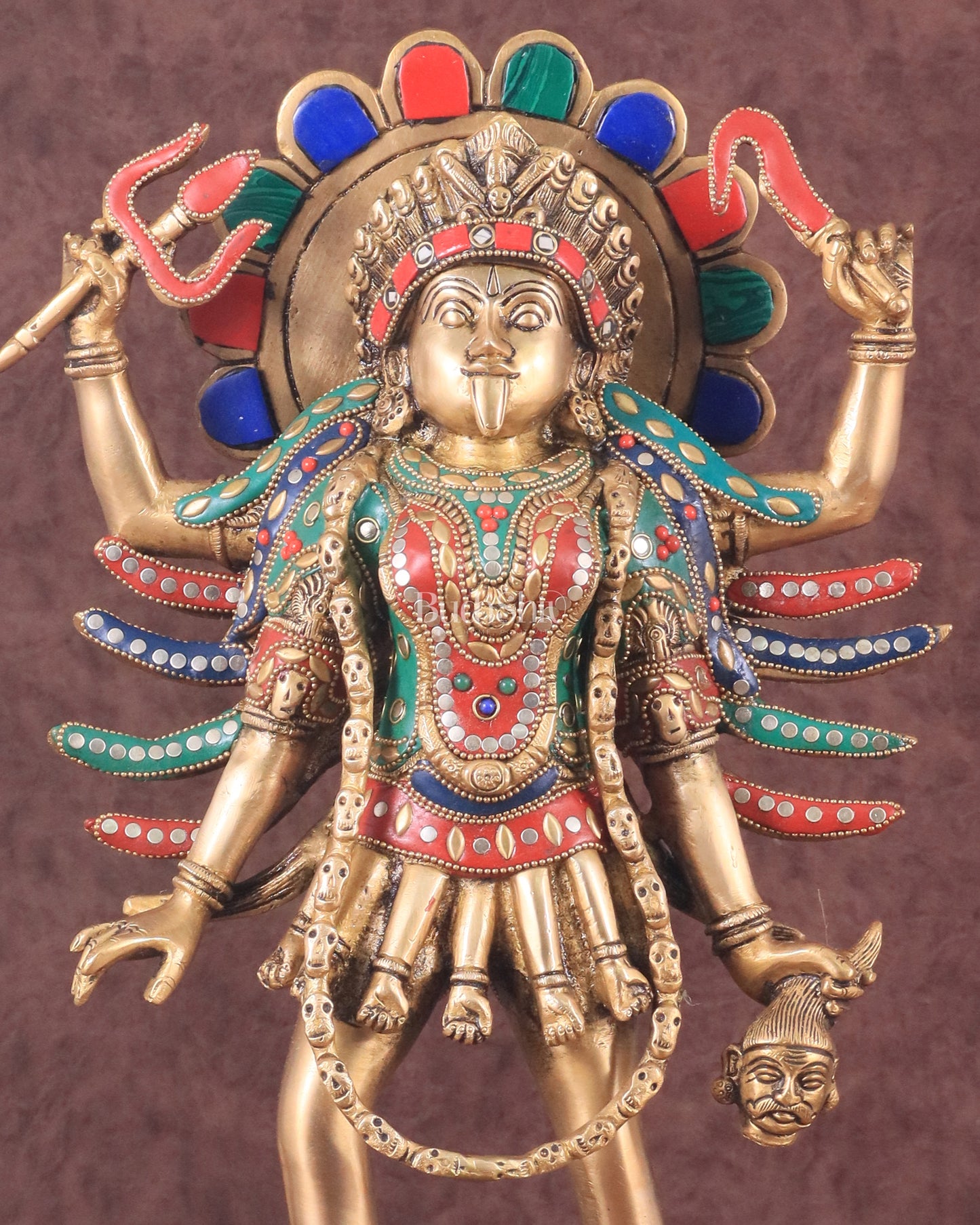 Pure Brass Kali Mata Idol with Four Arms 18" with stonework