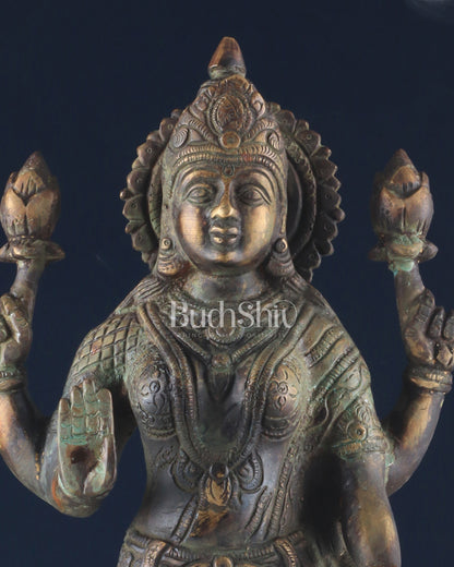 Brass Lakshmi idol standing vintage patine 16.5"