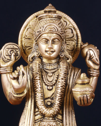 Pure Brass Lord Dhanvantari Statue – Finely Crafted, 9.5 Inch