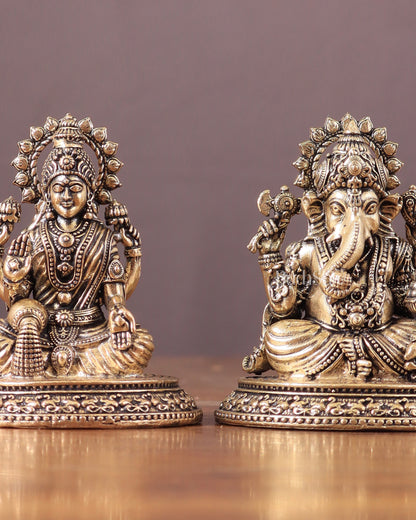 Pure Brass Ganesha-Lakshmi Idol Pair 3"