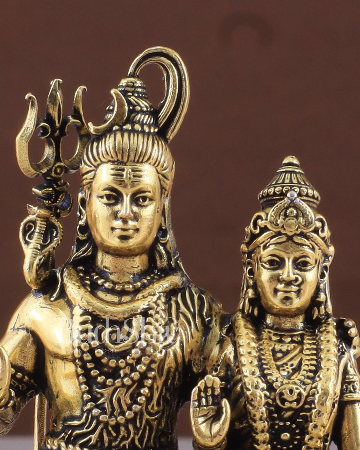 Pure Brass Superfine Intricate Shiv Parvati Idol - 5" Tall golden tone