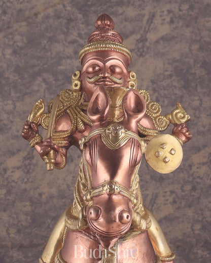 Pure Brass Large Khandoba Bhairava – Shiva on Horse Statue (South Copper Tone) 21" tall