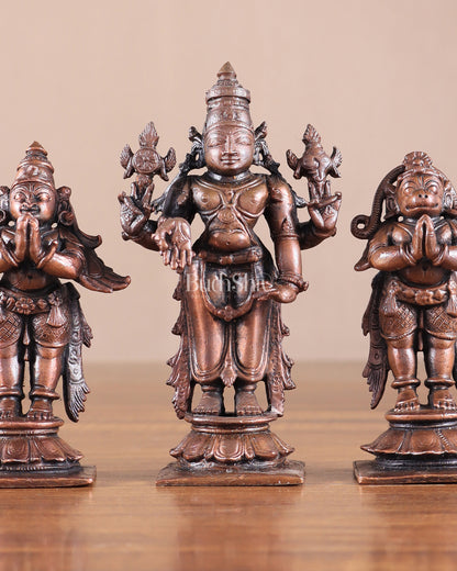 Pure Copper Tirupati Balaji with Hanuman & Garuda Idol Set 5"