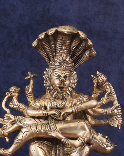 Pure Brass Narasimha Statue killing Hiranyakashipu and Prahlad - 13"