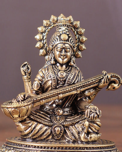 Pure Brass superfine Saraswati Idol 3"