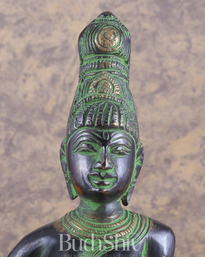 Elegant Pure Brass Seated Parvati Idol – 9 Inch Height black and green tone