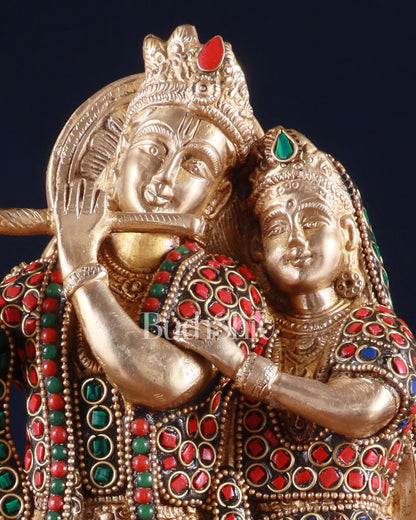 Brass Radha Krishna Idol 12 inch multicolour stonework