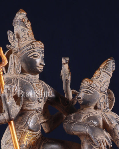 Vintage Brass Shiva Parvati Dancing Idols - 12.5" grey Finish Patina