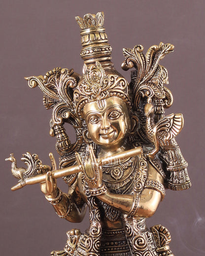 Pure Brass Krishna Superfine Statue with Intricate Carvings