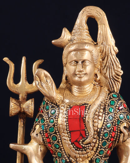 Brass Lord Shiva in Meditation Statue 8" meenakari Stonework