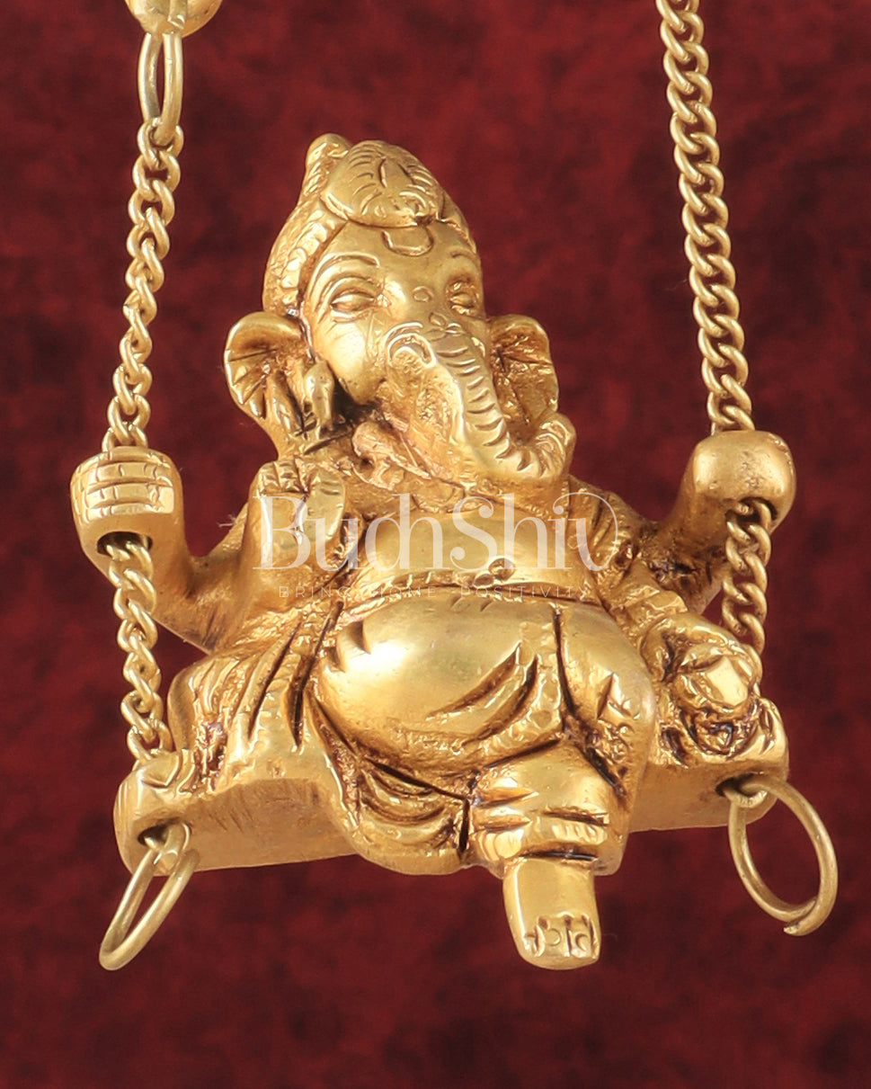 Unique Pure Brass Lord Ganesha on a Peacock Swing Idol