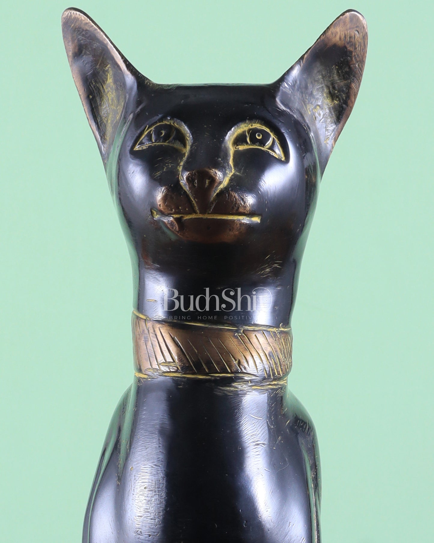 Brass Egyptian Black Cat  – Elegant Showpiece 14"