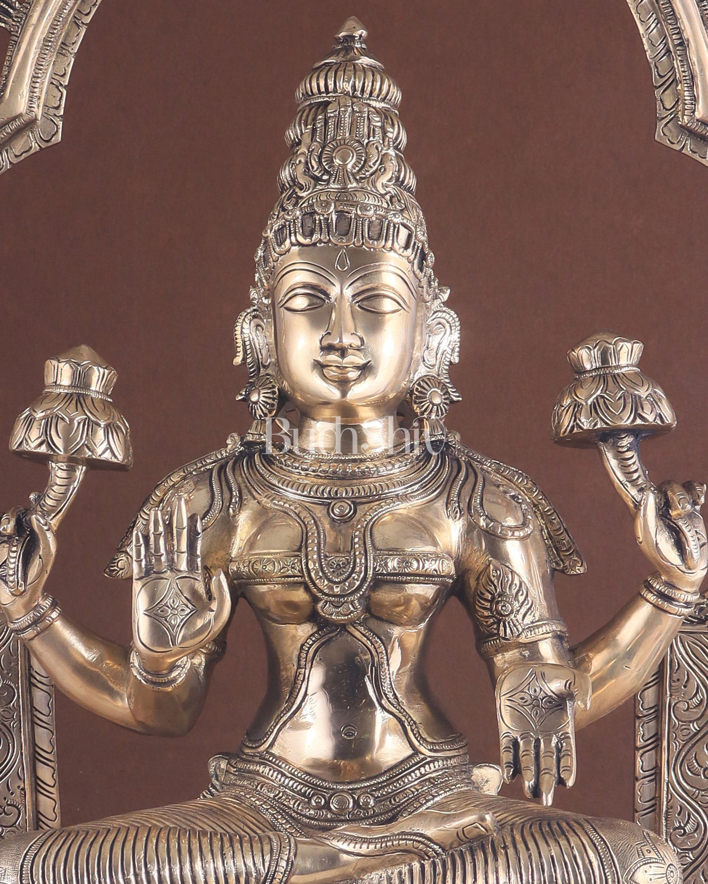 Pure Brass Large Goddess Lakshmi with Prabhavali Statue 32.5"