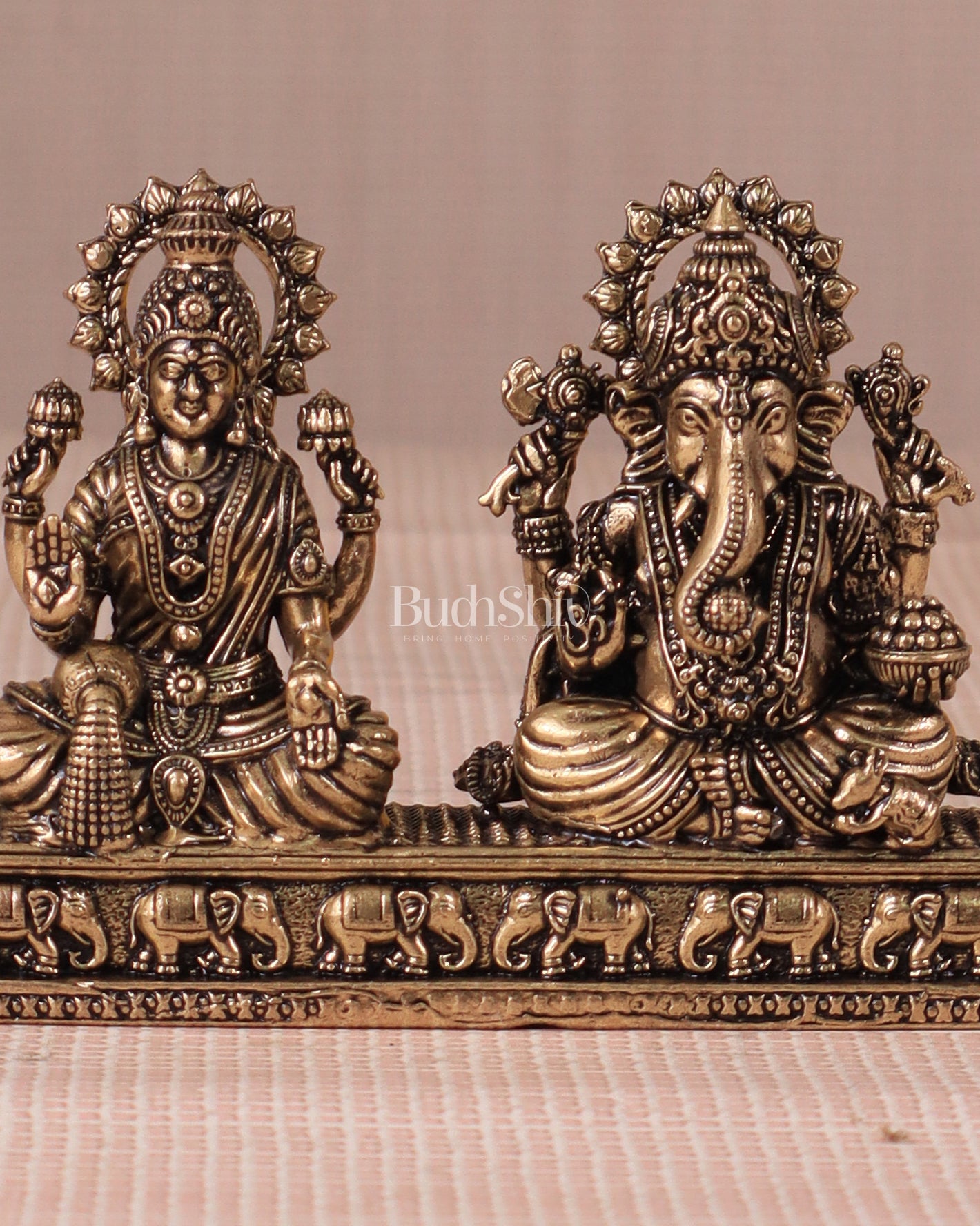 Ganesh Lakshmi Brass Idol on Same Base - Intricate Superfine, 3"