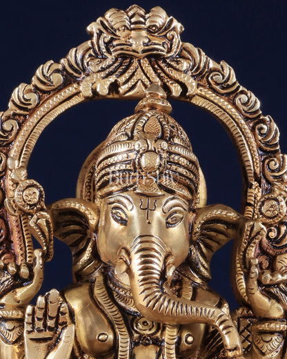 Pure Brass Lord Ganesha Seated on a Throne Statue 10"