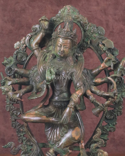 Vintage Nepalese Dancing Shiva Brass Statue - Green Patina, 12.5"