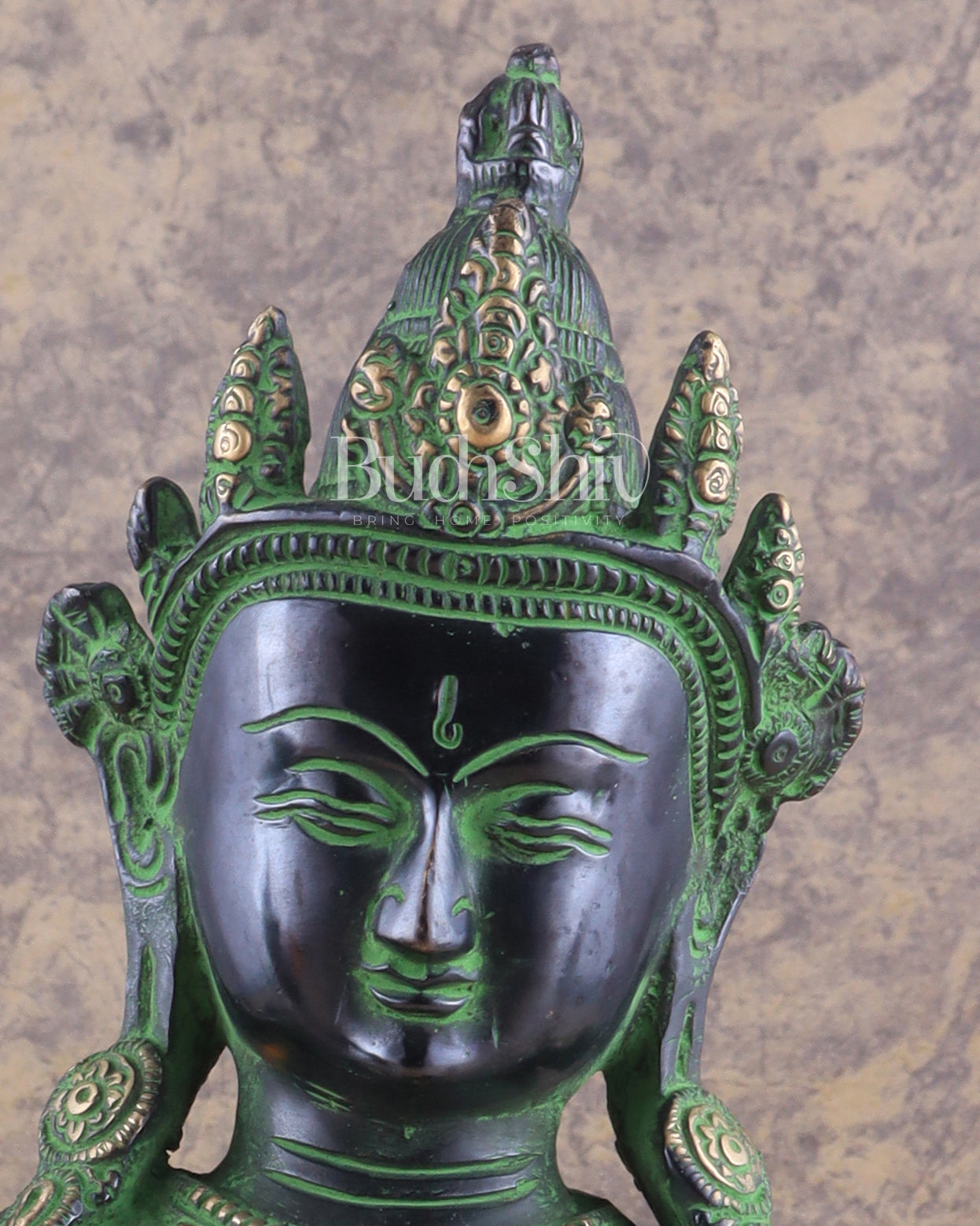 Pure Brass Meditating Buddha Statue - Antique black and green Finish, 13" Height