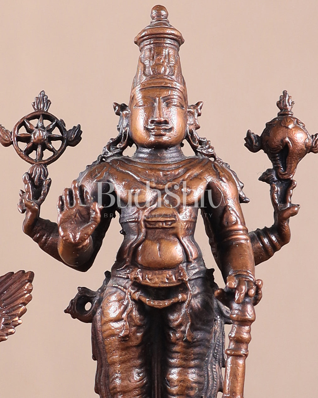 Pure Copper Lord Vishnu with Hanuman & Garuda Idol Set 5.5"