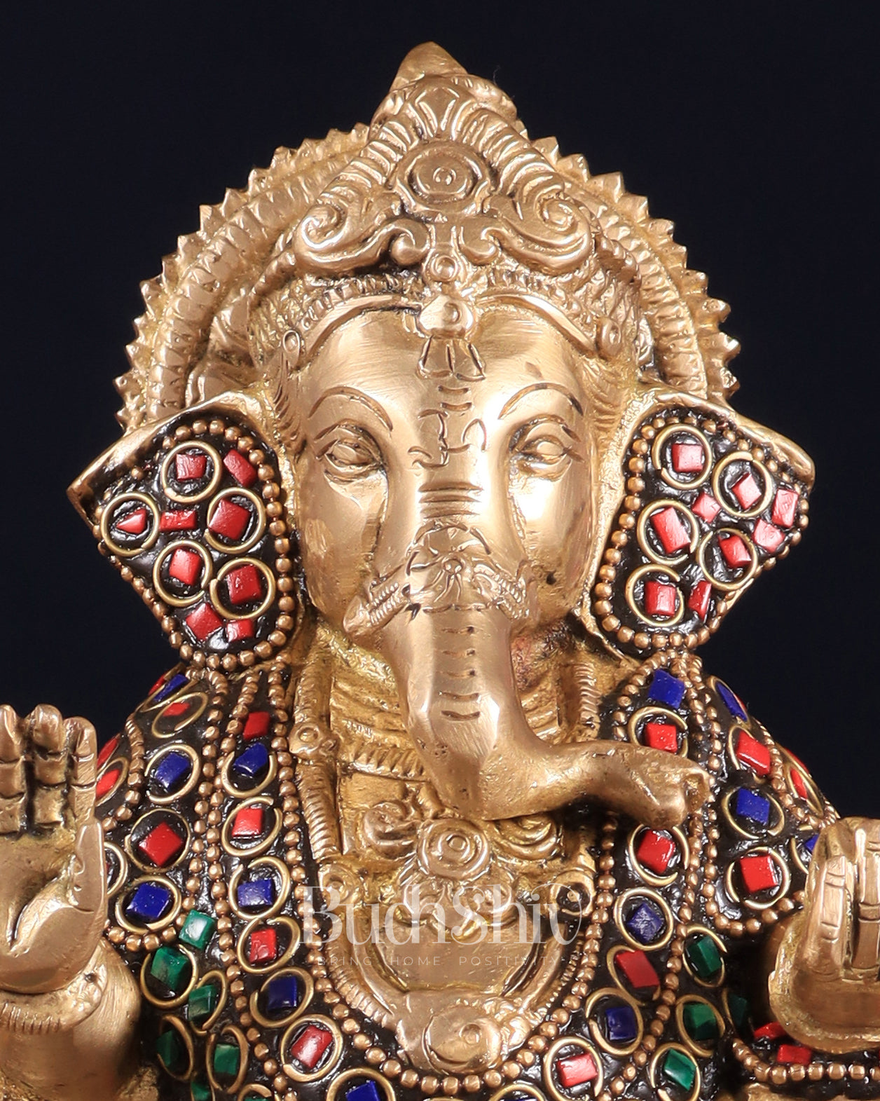 Handcrafted Brass Ganesha on Mooshak with Meenakari Stonework – 8.5" x 6.75" x 3.5" | Divine Elegance