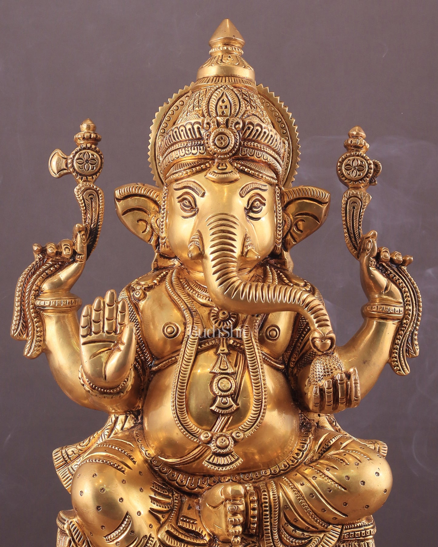 Brass Superfine Lord Ganesha Statue with Advanced Carvings - 15.5"