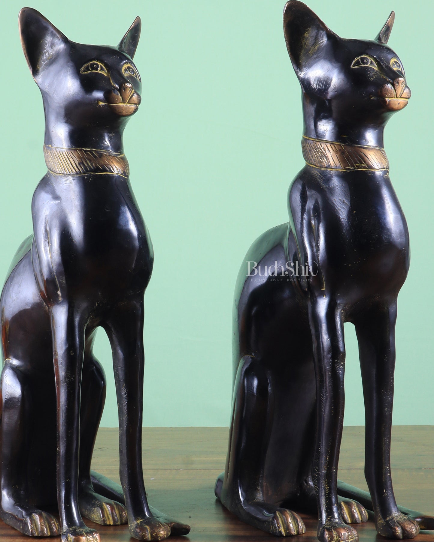 Brass Egyptian Black Cat Pair – Elegant Showpiece 14"