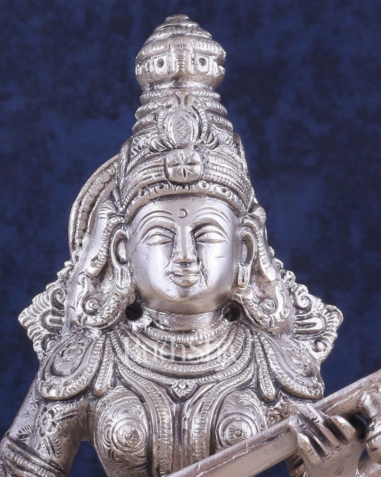 Pure Brass Silver-Plated Goddess Saraswati Idol 8"