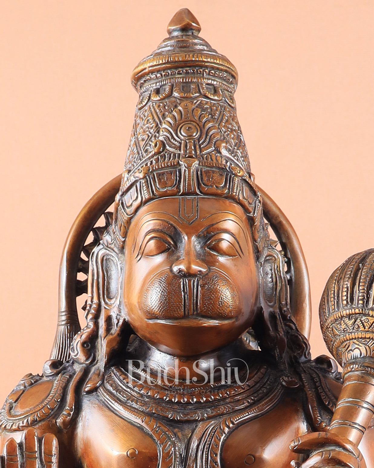 Handcrafted Brass Blessing Hanuman Sculpture - 18" Height, Antique Copper tone