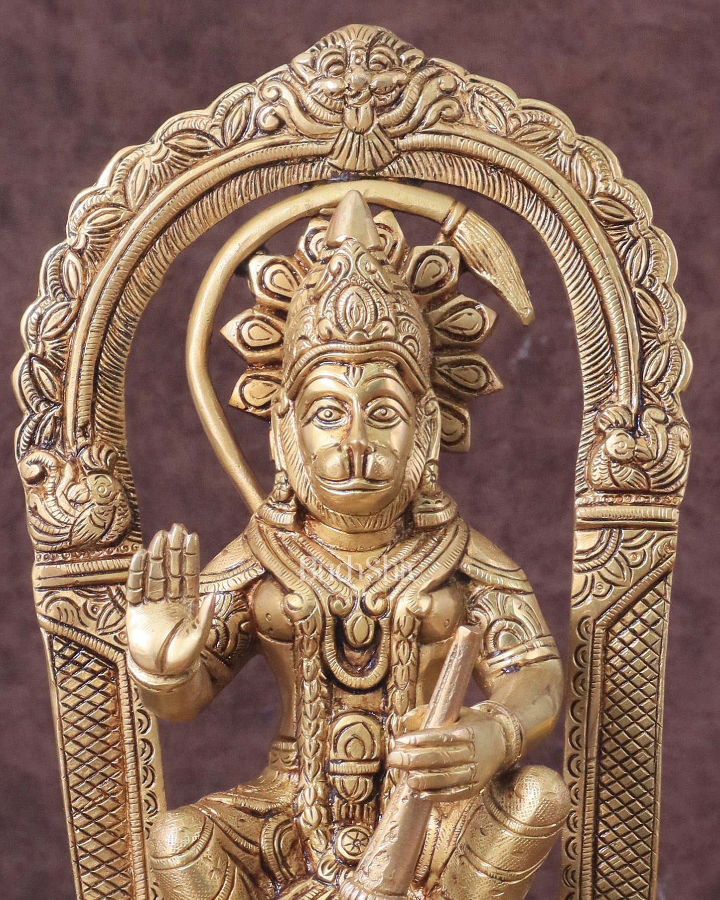 Pure Brass Lord Hanuman Seated on Throne Idol - 8"