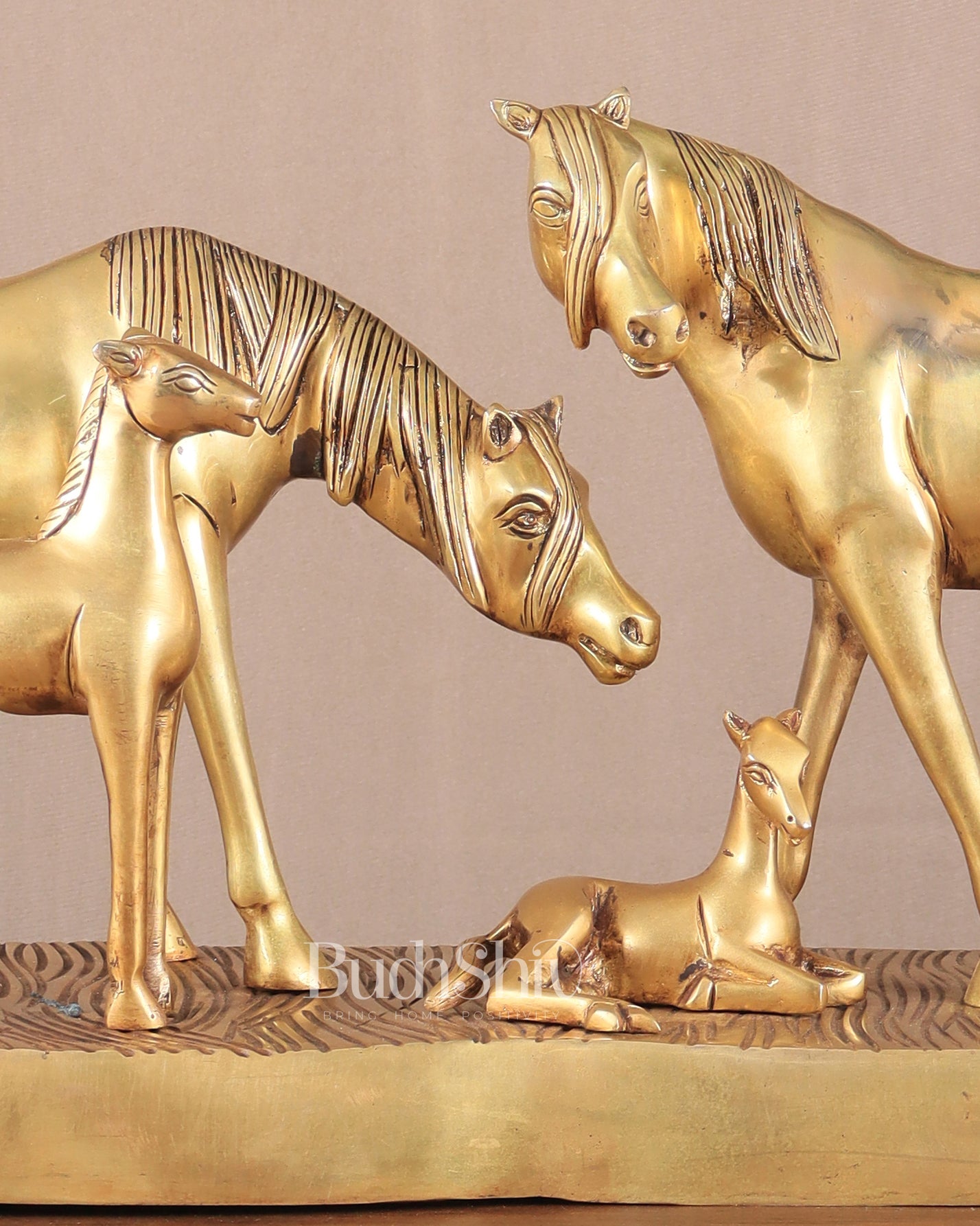 Brass Superfine Large Horse Family Sculpture – Vastu & Feng Shui Recommended 24" wide