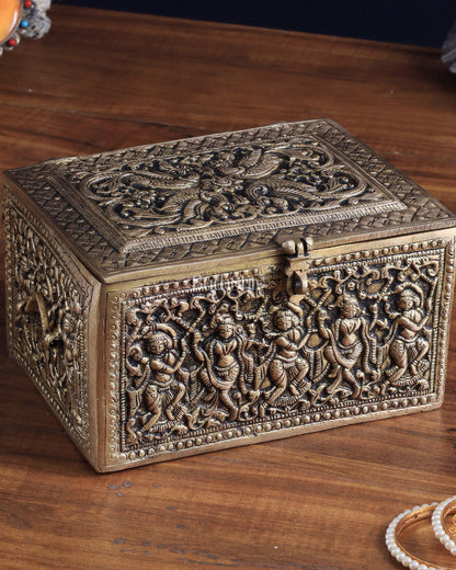 Pure Brass Unique Jewelry Treasure Storage Box – Multipurpose with Intricate Carvings