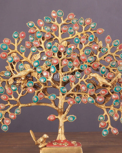 Brass Kalpavriksha tree for tables 11" stonework