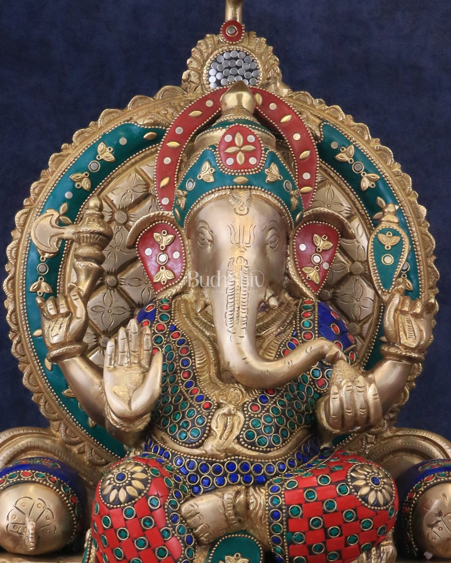 Pure Brass Ganesha Statue with meenakari – 18 Inches Tall