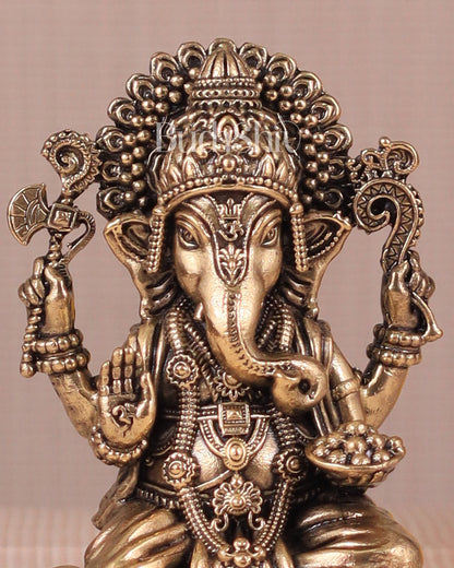 Brass Superfine Ganesh Idol - 4 Inch lotus base