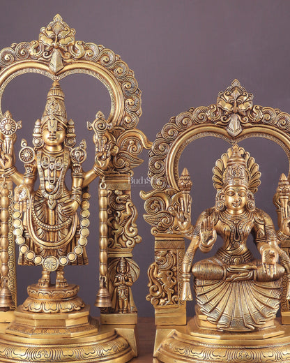 Pure Brass Lord Tirupati Balaji Venkateshwara Swamy with Goddess Padmavathi Thayar Idol Set - 22"