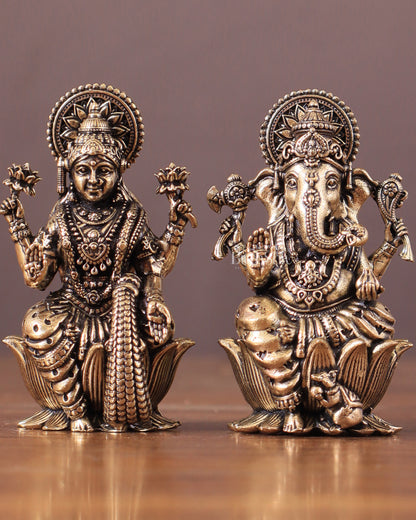 Pure Brass Superfine Small ganesh Lakshmi Idol - 2.5" Tall