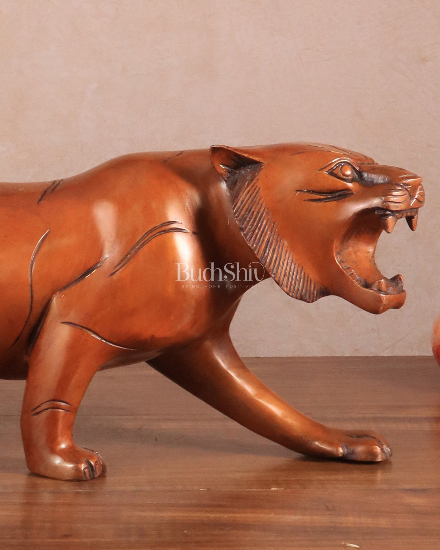 Pure Brass Vintage Large Tiger Statue showpiece - 20"x7.5"x6", Vastu Approved brown