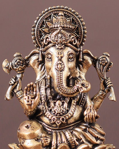 Pure Brass Superfine Small Ganesha Idol - 2.5" Tall