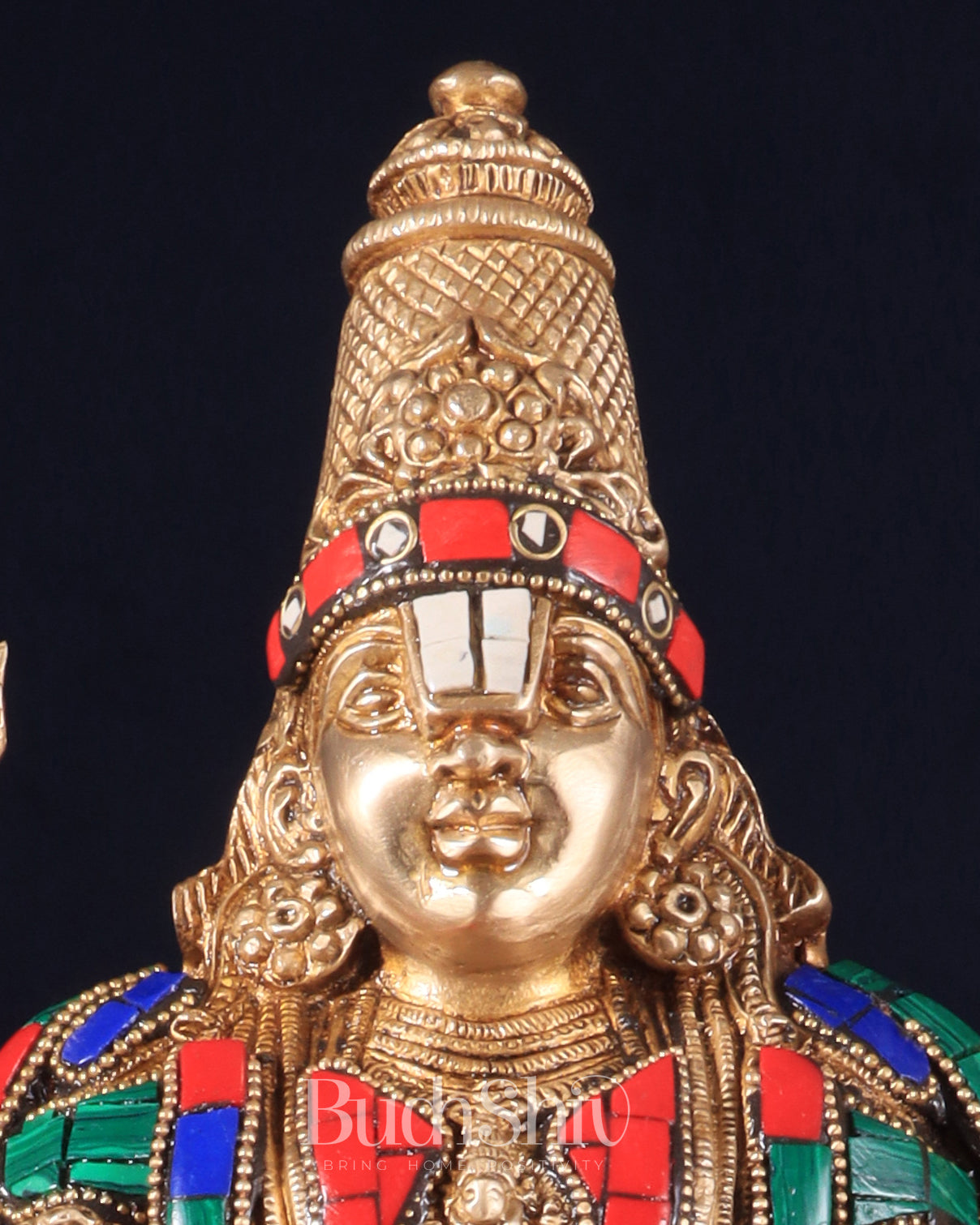 Brass Tirupati Balaji Lord Venkateshwara Swamy Statue - 16 Inch with stonework