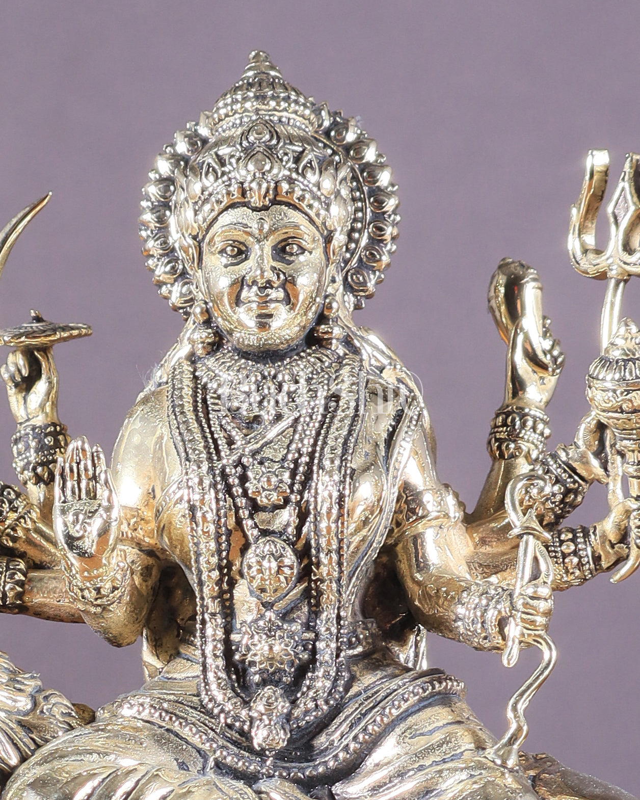 Brass Superfine Goddess Durga on Lion Idol with Base - 6.5 Inch