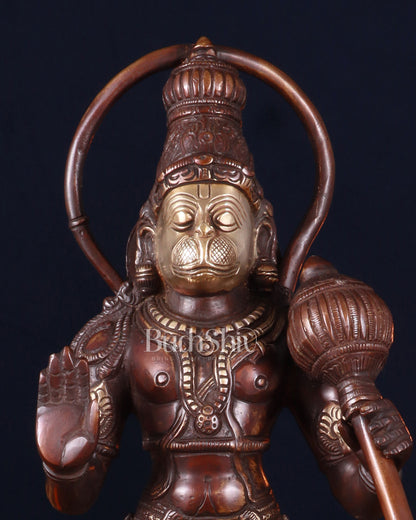 Pure Brass Standing Lord Hanuman Statue – brown Gold Finish, 14.5 Inch