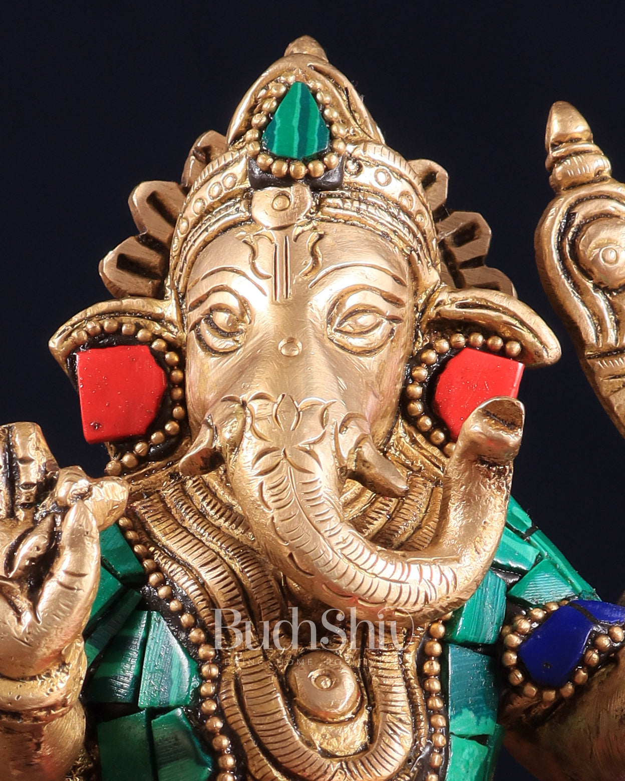 Brass Dancing Ganesha Idol | 6" Height | Meenakari