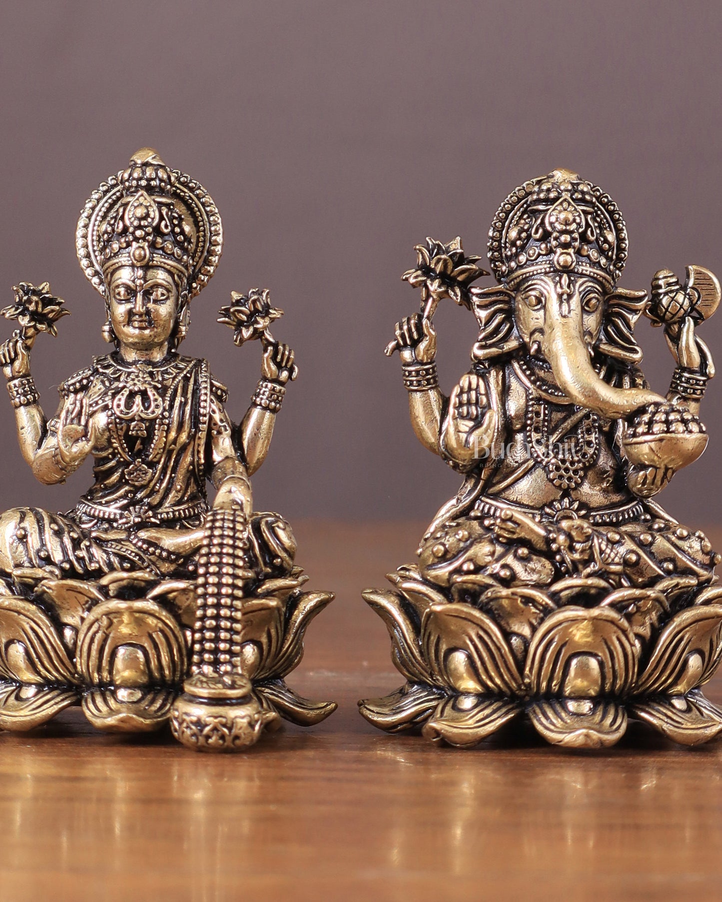 Pure Brass Unique Lord Ganesha and Goddess Lakshmi Idols 3"