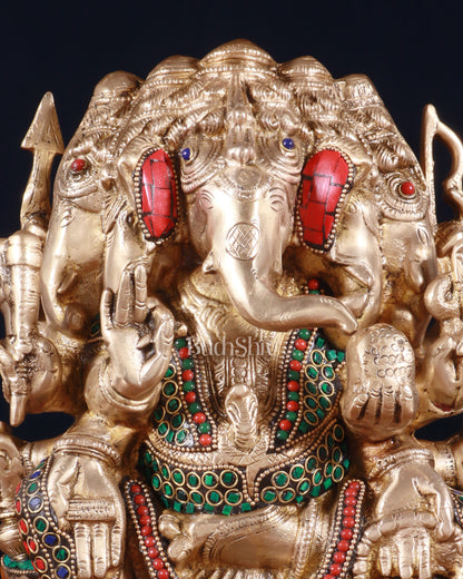 Pure Brass Superfine Panchmukhi Ganesha Statue - 11 inch stonework