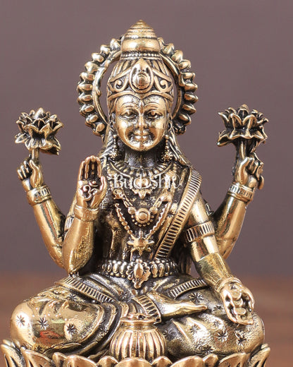 Pure brass superfine Goddess Lakshmi idol 3"