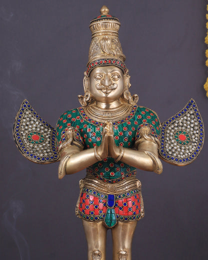 Brass standing Garuda Statue with Meenakari , 22" Tall,