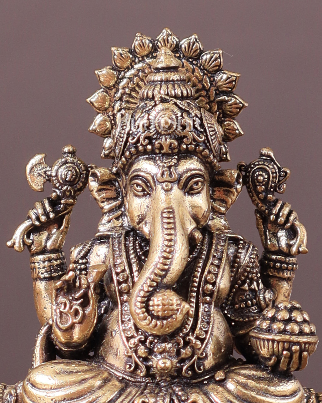 Pure Brass Intricate Superfine Ganesha Idol 3"