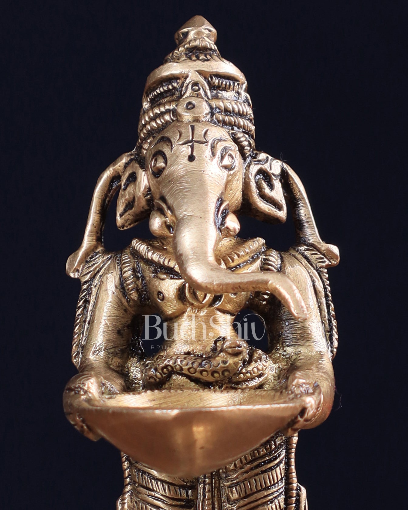 Brass Ganesha Holding Single Diya Statue 5.5"